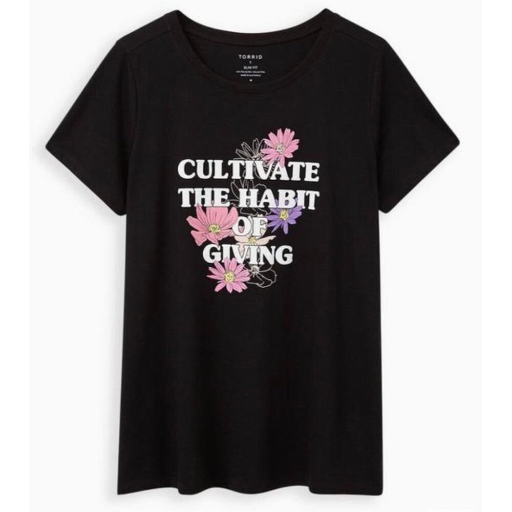torrid Black Graphic Tee with Pink & Purple Floral Print